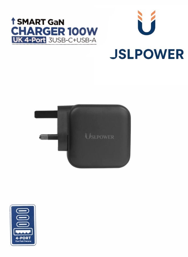 USLPOWER 100W GaN Power Adapter, 4-Port USB-C & USB-A PD Fast Charger, UK Plug Wall Charger for MacBook Pro/Air, iPhone 16/15, iPad, Samsung Galaxy, Laptops & Tablets - Image 2